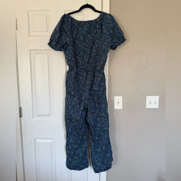 GAP Short Sleeve Raglan Summer Jumpsuit Blue Floral size 12 - Picture 8 of 10